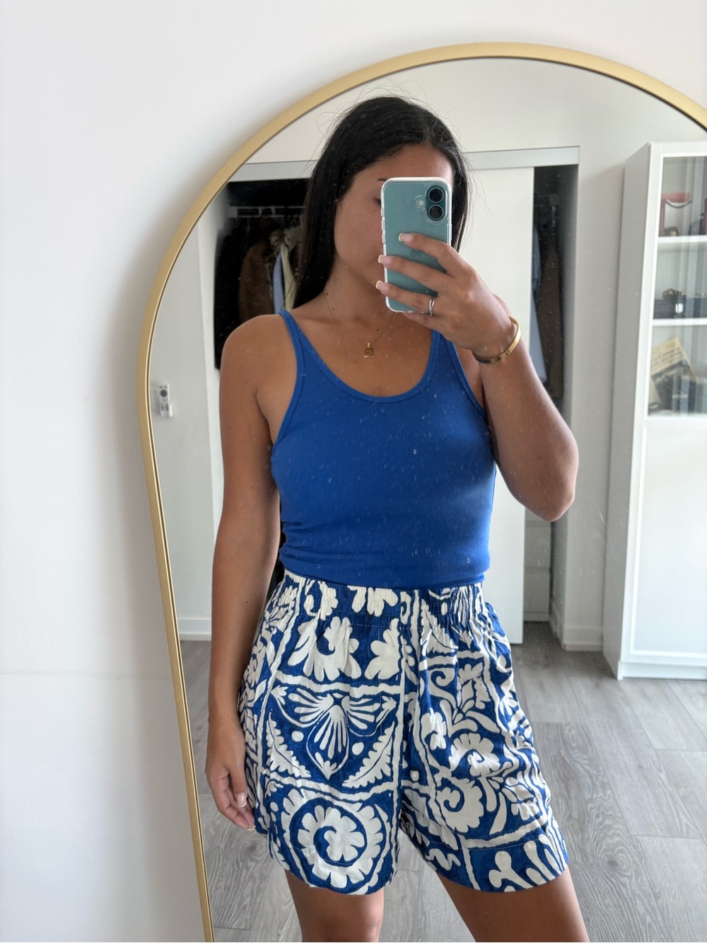 H&M Blue and White High Waist Shorts